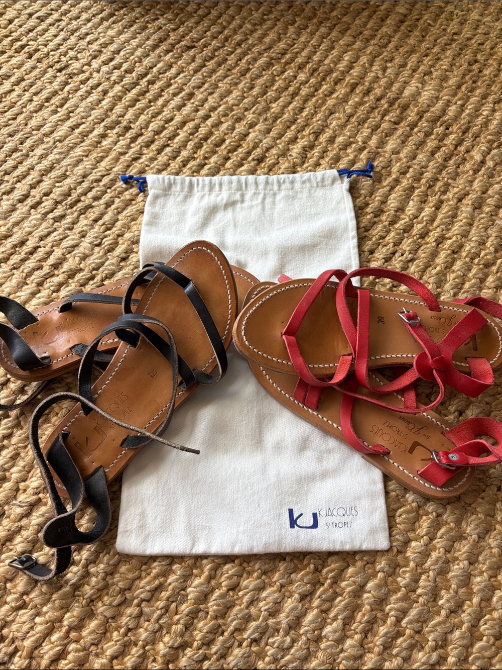 Lot of 2 K. Jacques St. Tropez Leather Epicure Sandals in Black & Red 39